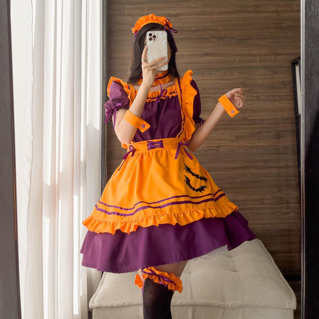 Halloween Anime Orange Maid Outfit Lolita Dress Crossdresser Large Fancy Cosplay Costume