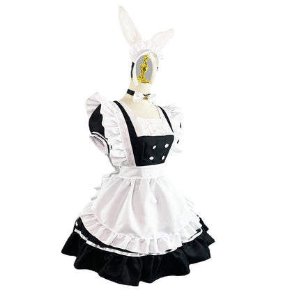 Bunny Ears Black White Large Maid Outfit Lolita Dress Anime Game Fancy Cosplay Costume