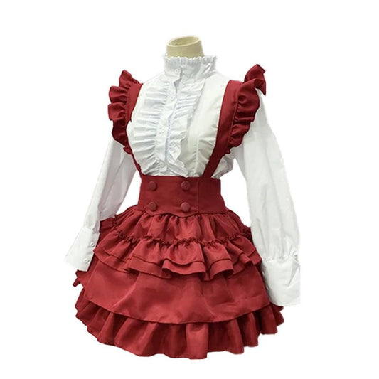 Cyberpunk Mechanic Queen Gothic Lolita Skirt Maid Outfit Fancy Red Dress Cosplay Costume