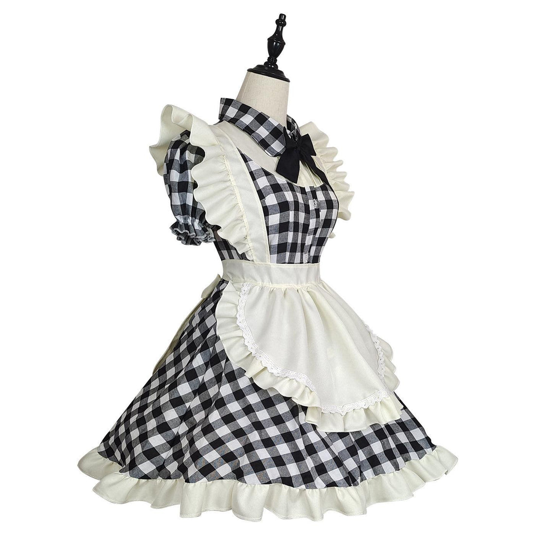 Black Red Grid Large Size Maid Outfit Lolita Dress Crossdresser Cute Fancy Cosplay Costume