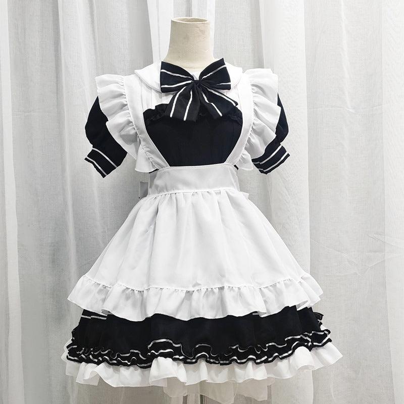 Black White Little Devil Daily Chef Girl Maid Outfit Lolita Dress Fancy Cosplay Costume