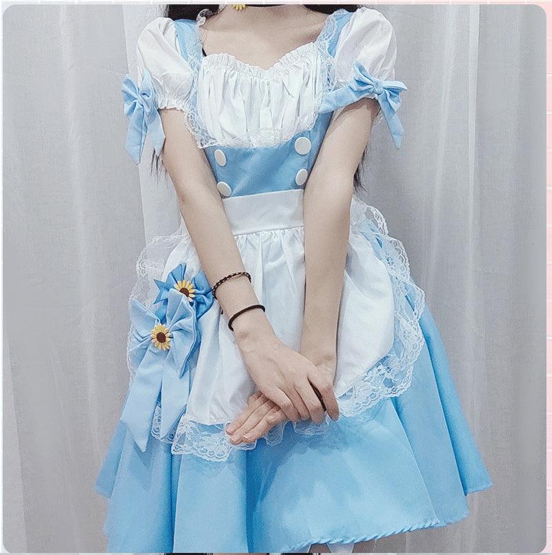 Blue Cute Daily Party Maid Outfit Lolita Dress Japanese Anime Fancy Dress Cosplay Costume