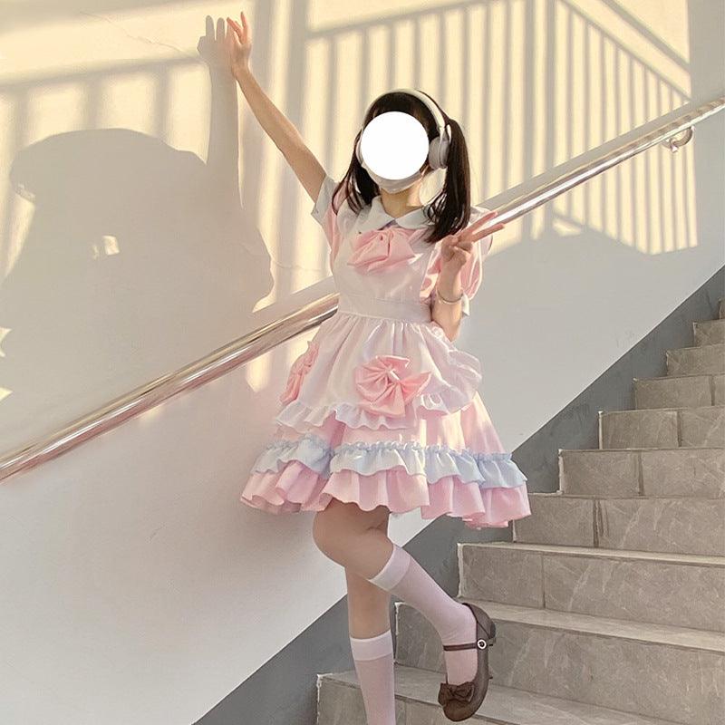 Cute Pink Anime Plus Size Maid Outfit Lolita Dress Japanese Fancy Dress Cosplay Costume