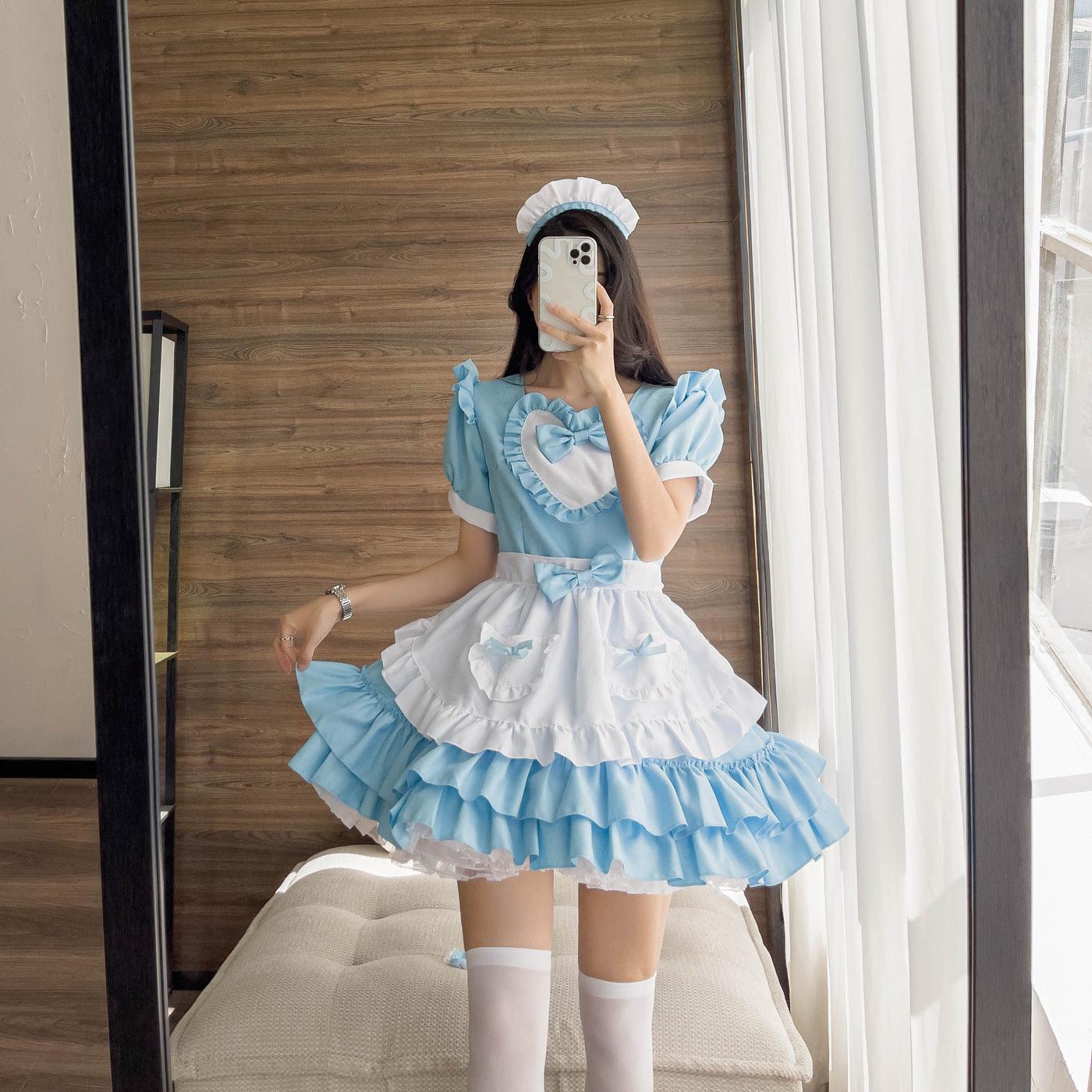Light Blue Cute Maid Outfit Large Size Lolita Dress Man and Woman Fancy Cosplay Costume