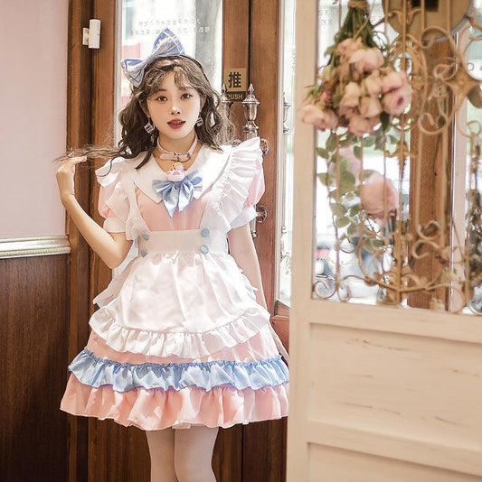 Pink Light Blue Cute Girl Maid Outfit Large Size Lolita Dress Crossdresser Cosplay Costume