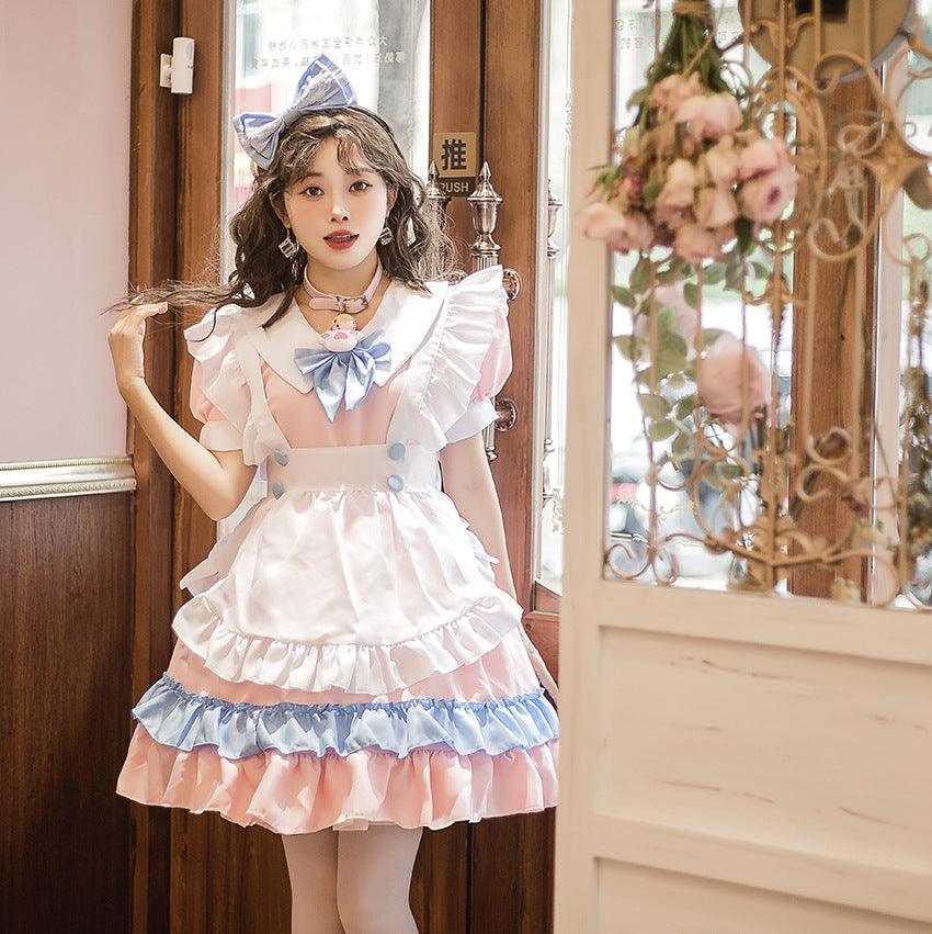 Pink Light Blue Cute Girl Maid Outfit Large Size Lolita Dress Crossdr – coscrew