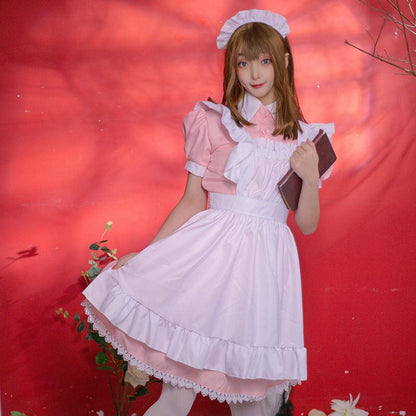 Pink Blue British Housekeeper Traditional Maid Outfit Lolita Dress Fancy Cosplay Costume
