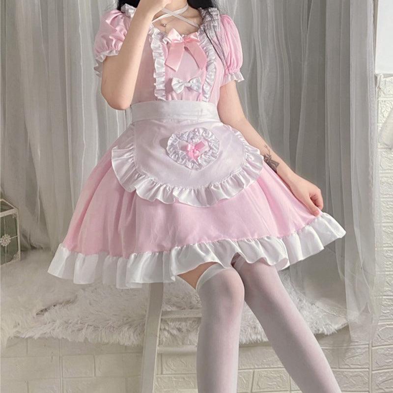 Pink Restaurant Maid Outfit Dress Anime French Lolita Fancy Dress Cosplay Costume