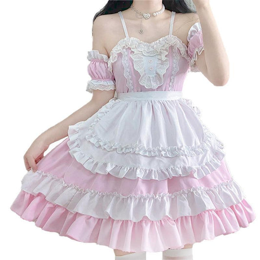 Coffee Waiter Plus Size Pink Maid Outfit Lolita Dress Japanese Fancy Dress Cosplay Costume