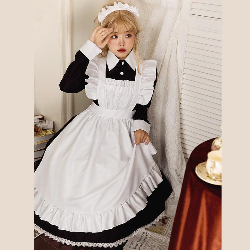 Black White British Housekeeper Traditional Maid Outfit Lolita Dress Black / XL Black White British Housekeeper Traditional Maid Outfit Lolita Dress Black / XL