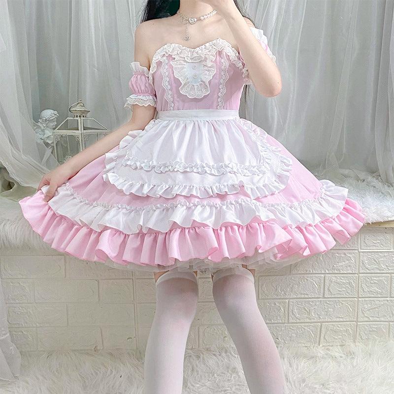 Coffee Waiter Plus Size Pink Maid Outfit Lolita Dress Japanese Fancy Dress Cosplay Costume