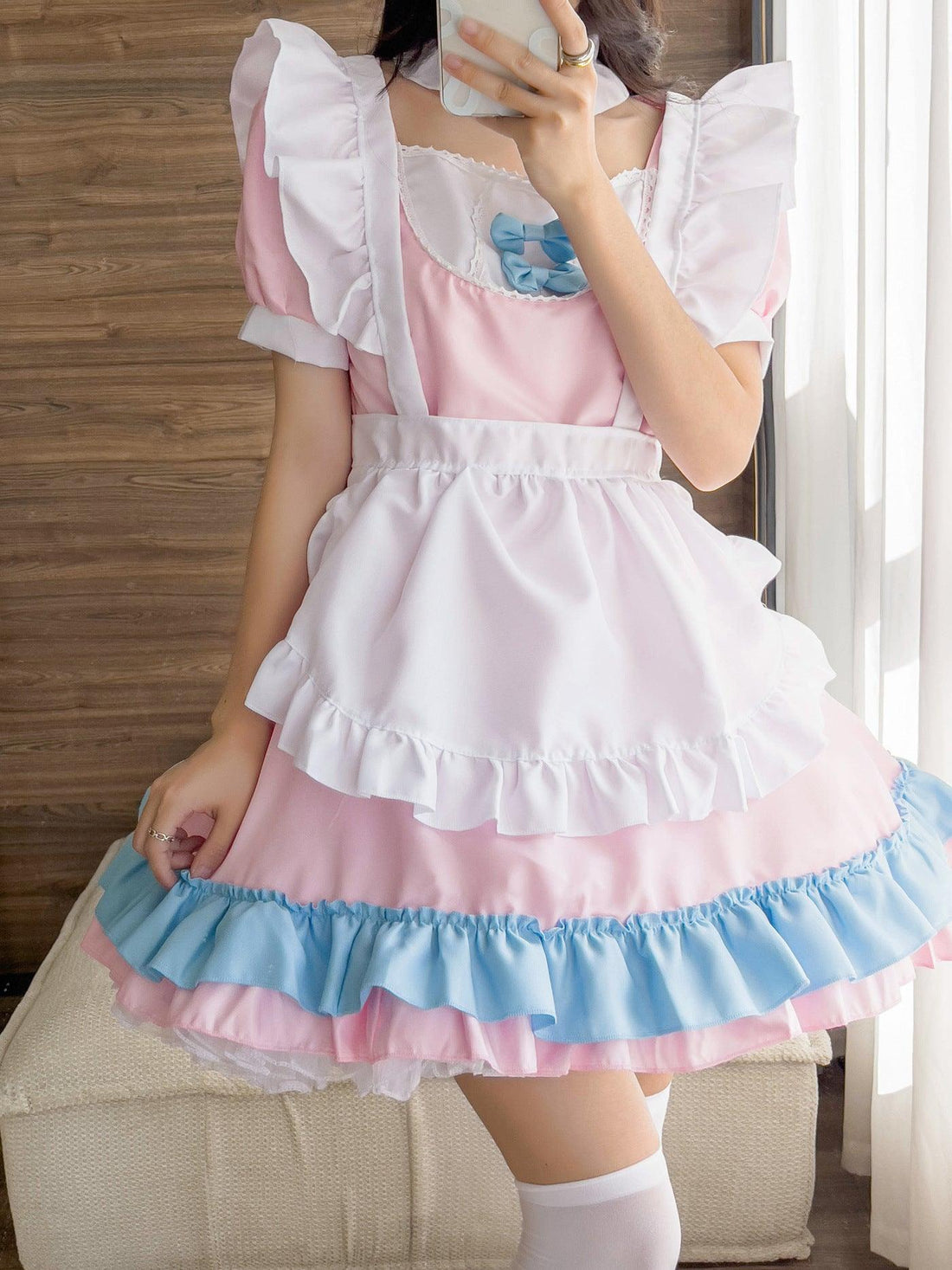 Pink and Blue Large Size Maid Outfit Lolita Dress for Man Woman Fancy Cosplay Costume