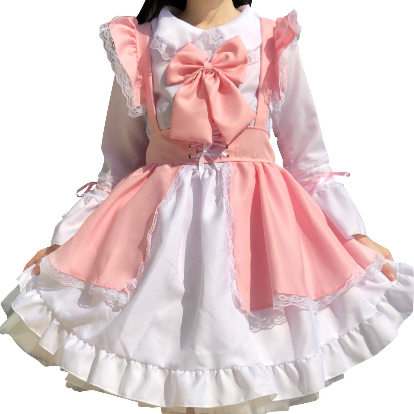 Men and Women Pink Maid Outfit Lolita Short Dress Fancy Cross Dress CD Cosplay Costume