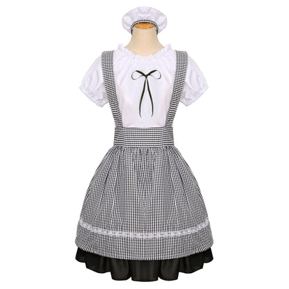 Black and White Plaid Maid Outfit Lolita Dress Kitchen Girl Daily Dress Cosplay Costume