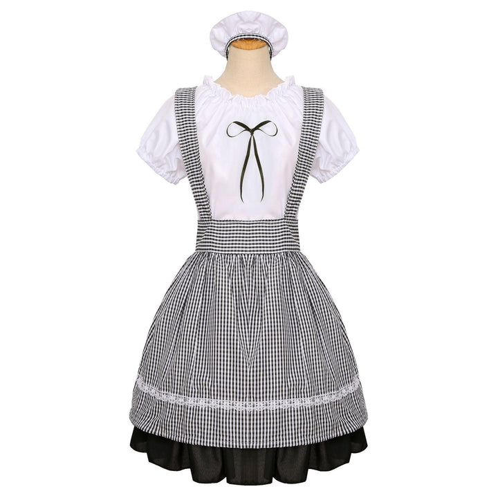 Black and White Plaid Maid Outfit Lolita Dress Kitchen Girl Daily Dress Cosplay Costume
