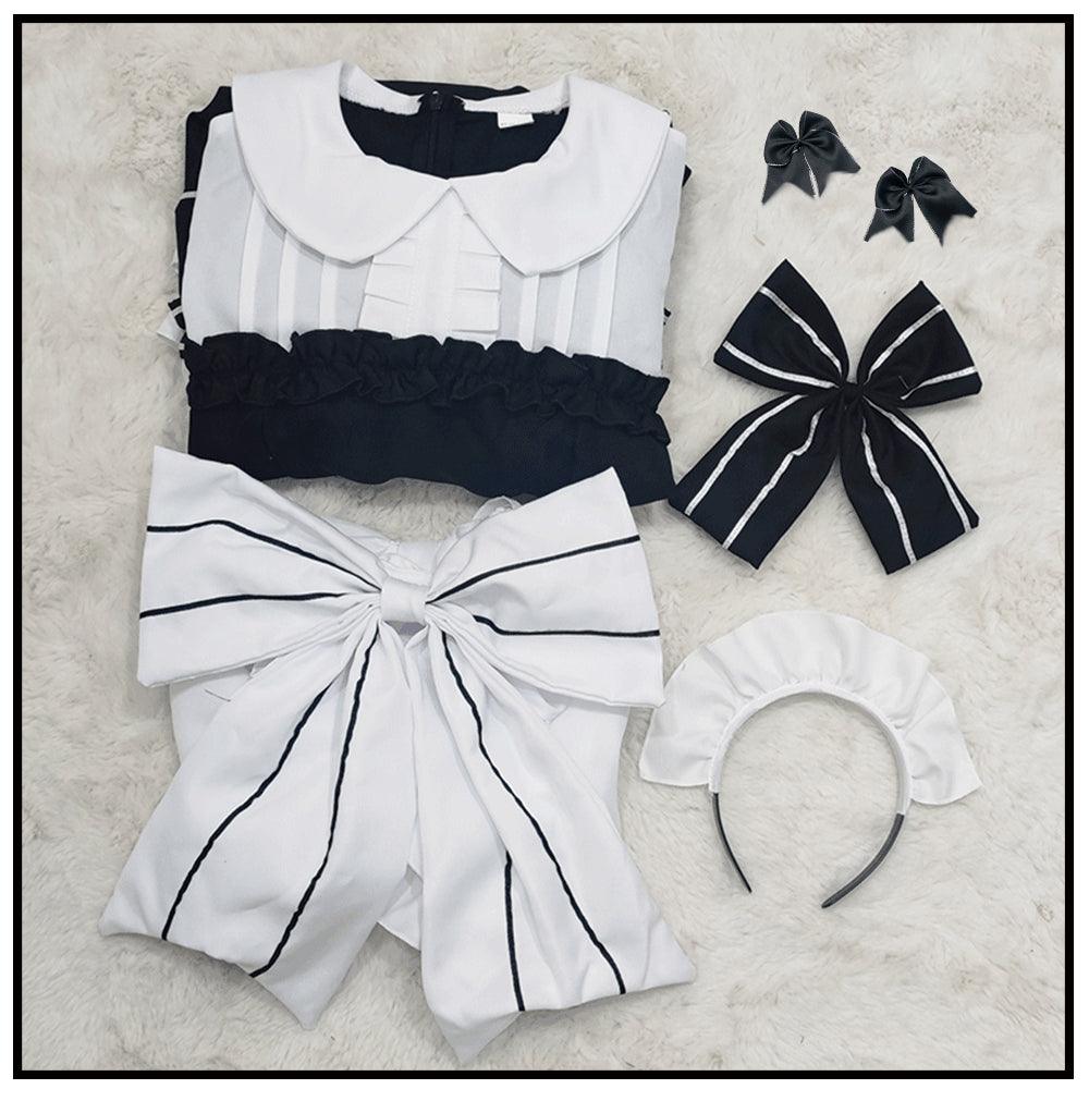Black White Little Devil Daily Chef Girl Maid Outfit Lolita Dress Fancy Cosplay Costume