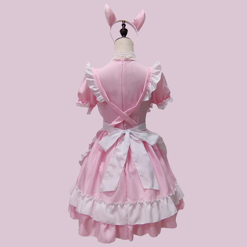 Pink Cute Coffee Waiter Maid Outfit Lolita Dress Japanese Cute Fancy Dress Cosplay Costume