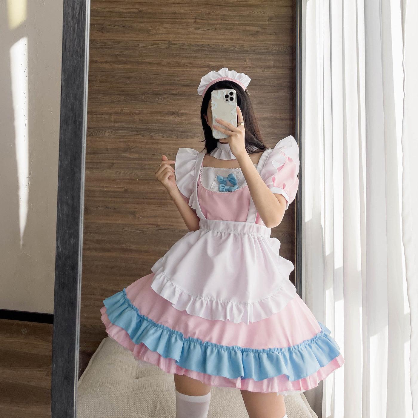 Pink and Blue Large Size Maid Outfit Lolita Dress for Man Woman Fancy Cosplay Costume