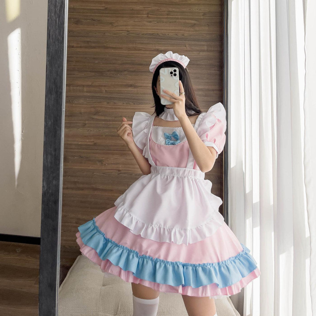 Pink and Blue Large Size Maid Outfit Lolita Dress for Man Woman Fancy Cosplay Costume