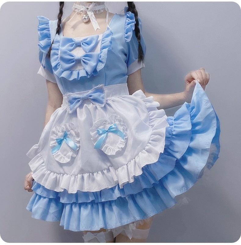 Pure and Cute Pink Maid Uniform Anime Cat Maid Outfit Lolita Dress Cosplay Costume