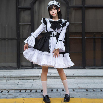 Black White Coffee Waitress Maid Outfit Lolita Dress Cross Dress CD Fancy Cosplay Costume