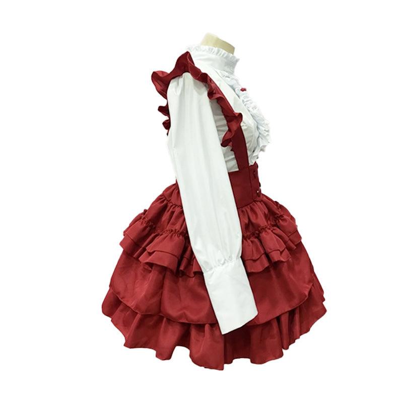 Cyberpunk Mechanic Queen Gothic Lolita Skirt Maid Outfit Fancy Red Dress Cosplay Costume