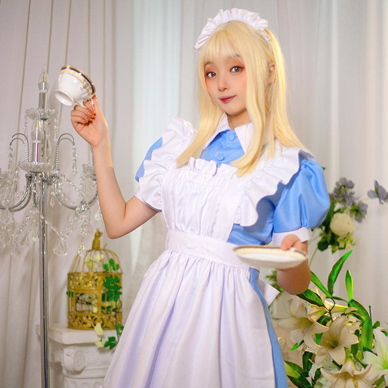 Pink Blue British Housekeeper Traditional Maid Outfit Lolita Dress Fancy Cosplay Costume