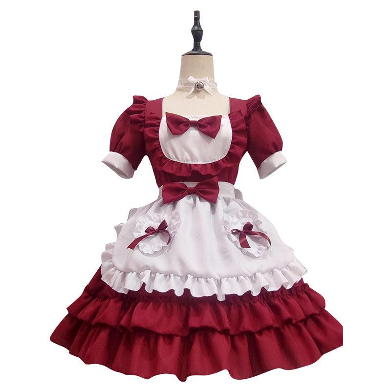 Pure and Cute Red Maid Uniform Anime Cat Maid Outfit Lolita Dress Cosplay Costume