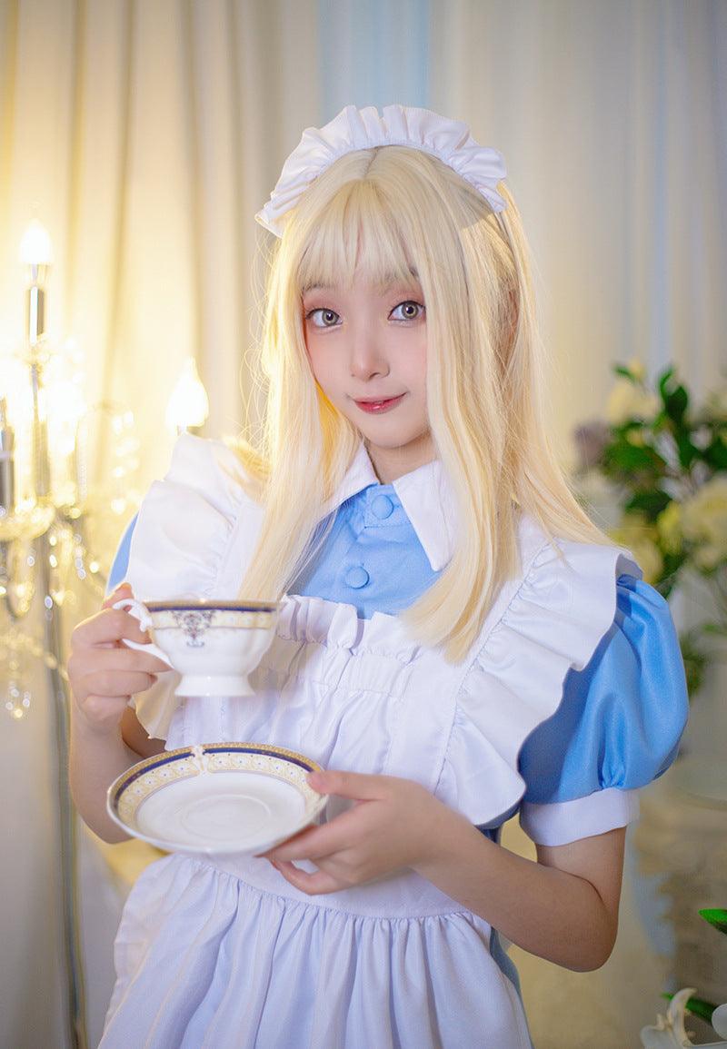 Pink Blue British Housekeeper Traditional Maid Outfit Lolita Dress Fancy Cosplay Costume