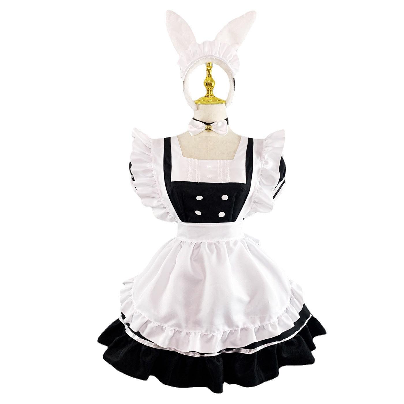 Bunny Ears Black White Large Maid Outfit Lolita Dress Anime Game Fancy Cosplay Costume