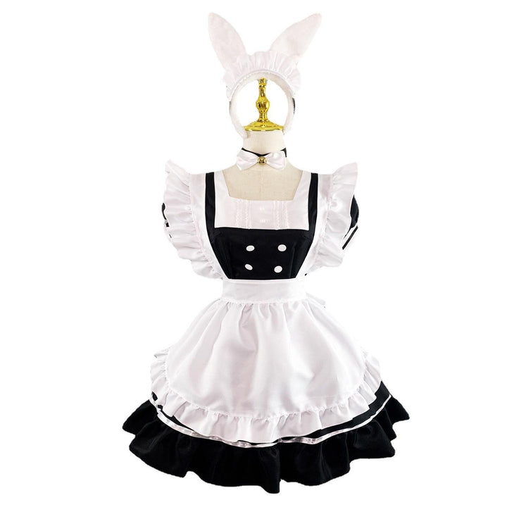 Bunny Ears Black White Large Maid Outfit Lolita Dress Anime Game Fancy Cosplay Costume