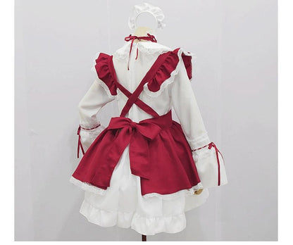 Red and White Gothic Maid Outfit Lolita Dress Plus size Sissy Fancy Dress Cosplay Costume