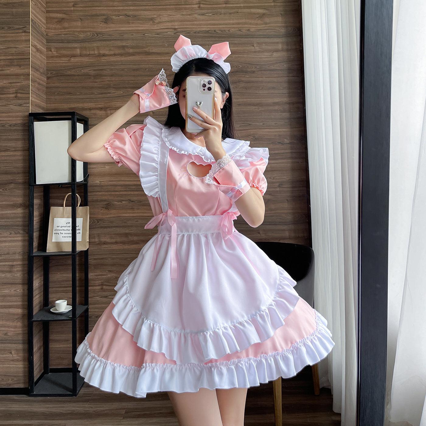 Cat Girl Black Pink Large Size Maid Outfit Lolita Dress Crossdresser Fancy Cosplay Costume
