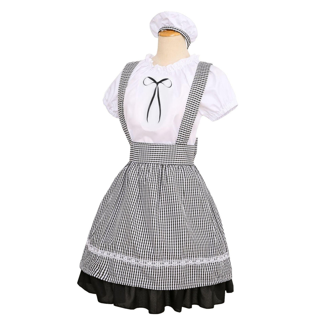 Black and White Plaid Maid Outfit Lolita Dress Kitchen Girl Daily Dress Cosplay Costume