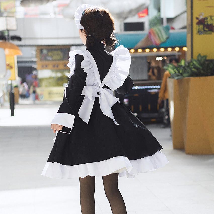 Black White Japanese Gothic Maid Outfit Lolita Dress Cross Dress CD Fancy Cosplay Costume