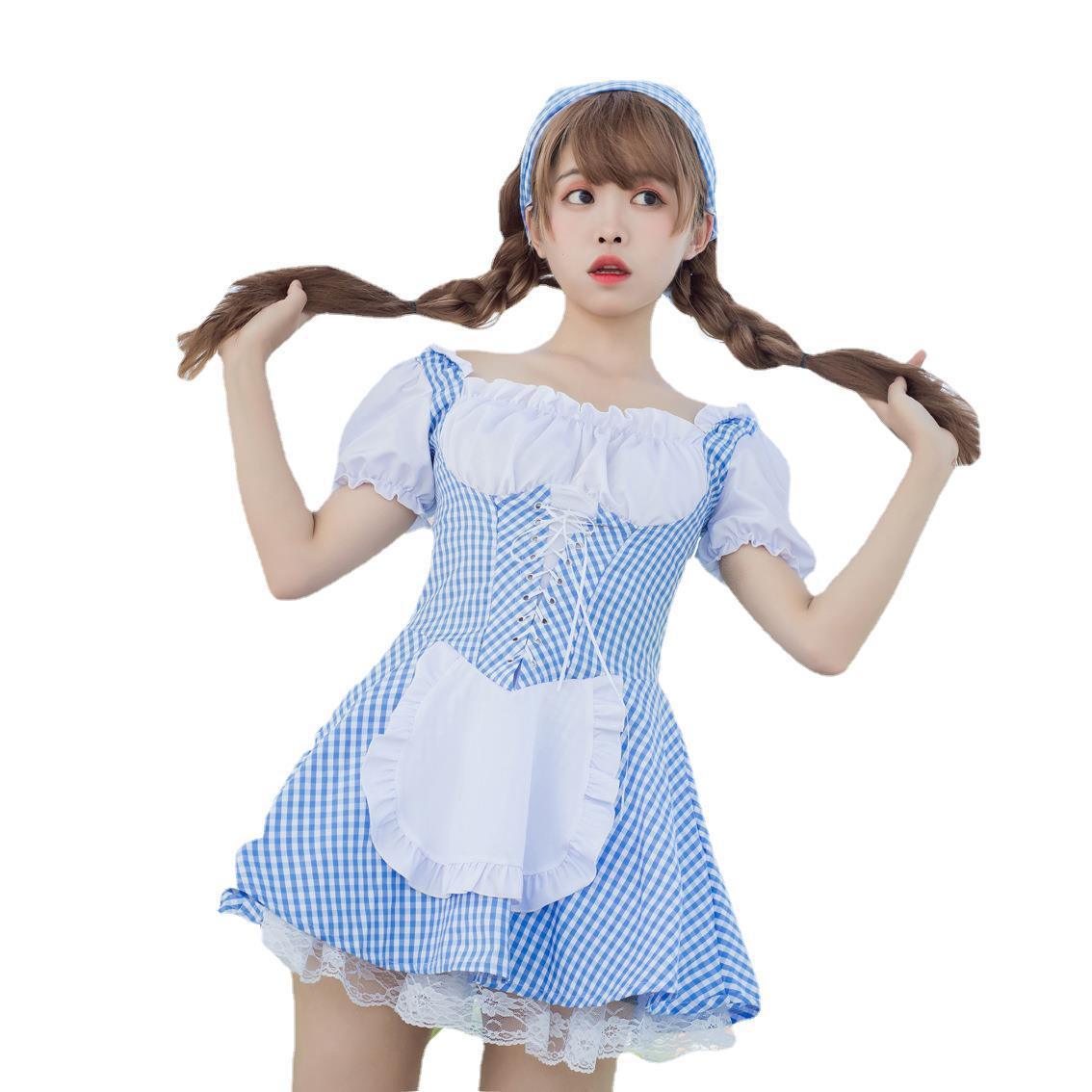 Coffee Waitress Japanese Lolita Daily Plaid Maid Outfit Lolita Dress Fancy Cosplay Costume