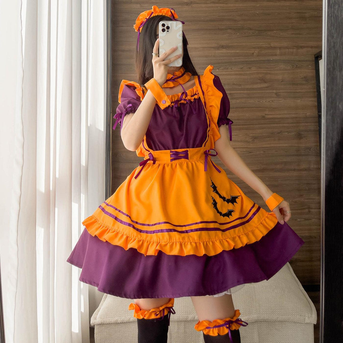 Halloween Anime Orange Maid Outfit Lolita Dress Crossdresser Large Fancy Cosplay Costume