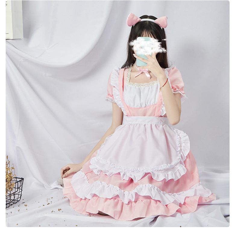 Original Pink Cute Cat Maid Outfit Lolita Dress Daily Fancy College Dress Cosplay Costume