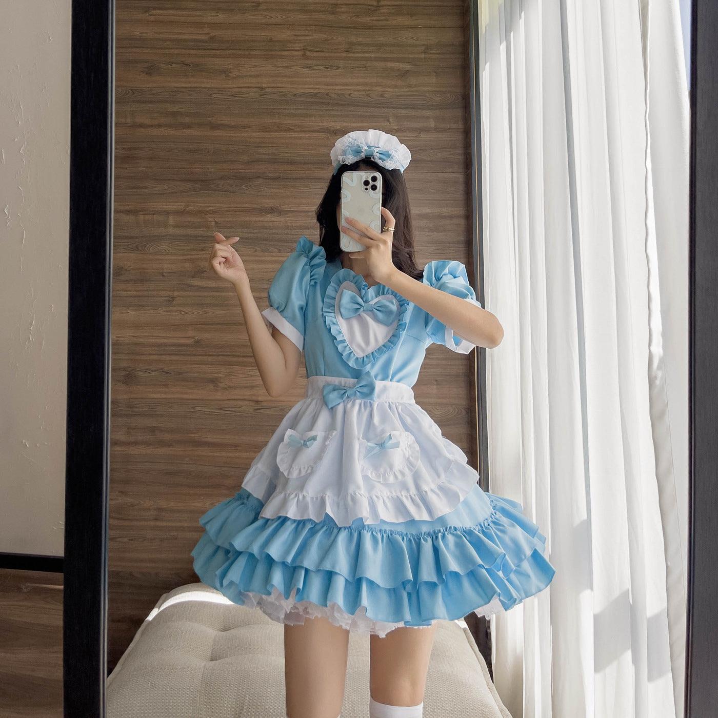 Light Blue Cute Maid Outfit Large Size Lolita Dress Man and Woman Fancy Cosplay Costume