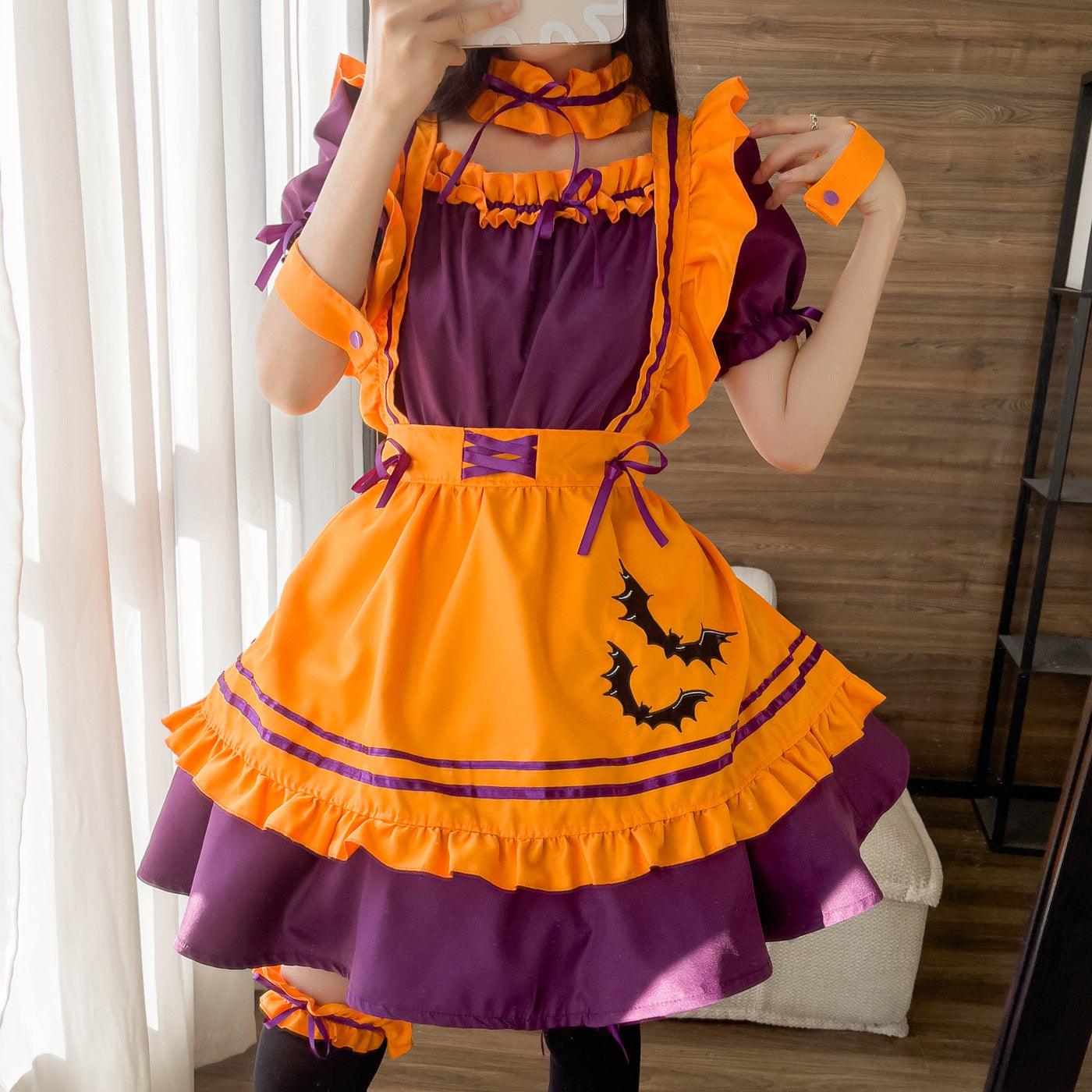 Halloween Anime Orange Maid Outfit Lolita Dress Crossdresser Large Fancy Cosplay Costume
