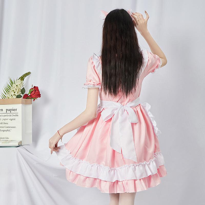 Original Pink Cute Cat Maid Outfit Lolita Dress Daily Fancy College Dress Cosplay Costume