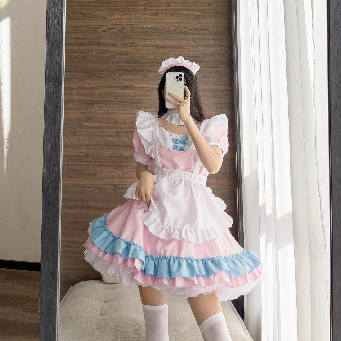 Pink and Blue Large Size Maid Outfit Lolita Dress for Man Woman Fancy Cosplay Costume