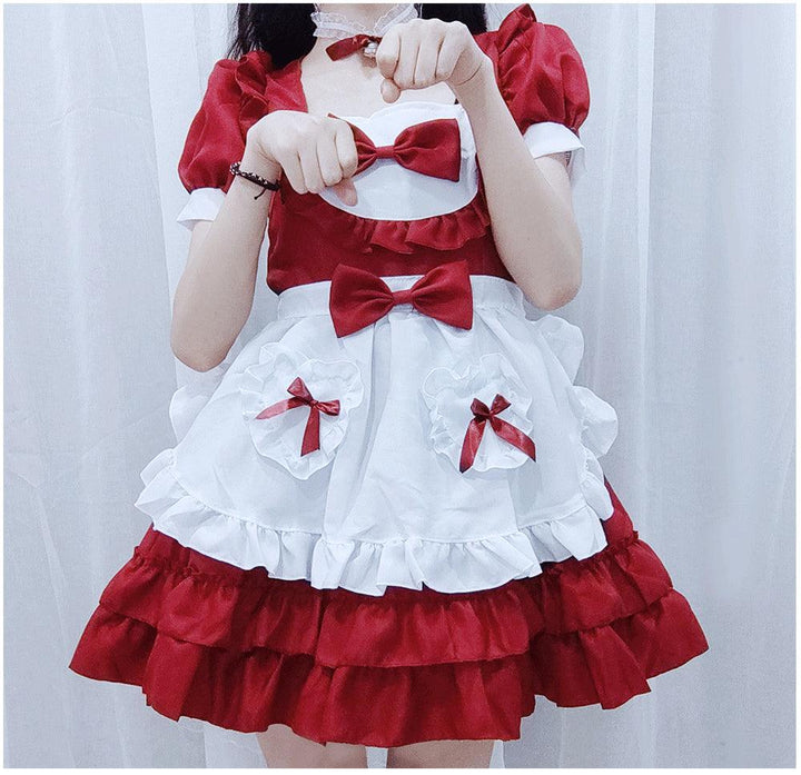 Pure and Cute Pink Maid Uniform Anime Cat Maid Outfit Lolita Dress Cosplay Costume