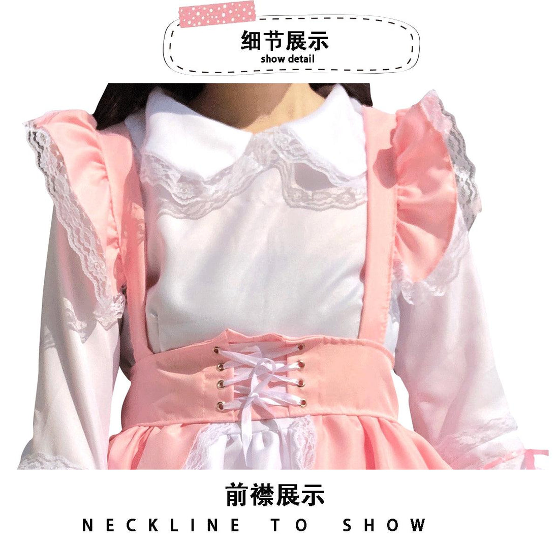 Men and Women Pink Maid Outfit Lolita Short Dress Fancy Cross Dress CD Cosplay Costume