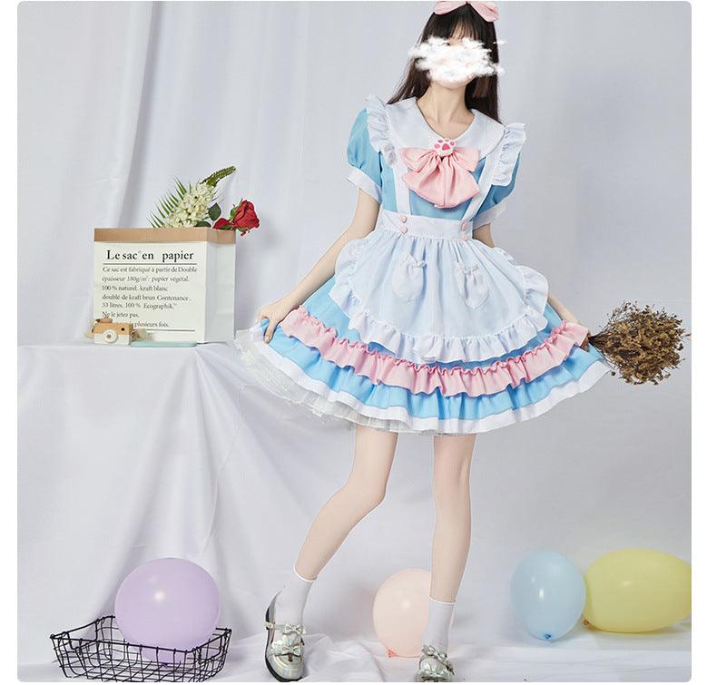 Original Light Blue Maid Outfit Lolita Dress Daily Fancy College Dress Cosplay Costume