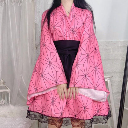 Demon Slayer Kamado Nezuko Kimono Maid Outfit Lolita Dress Fancy Dress Cosplay Costume