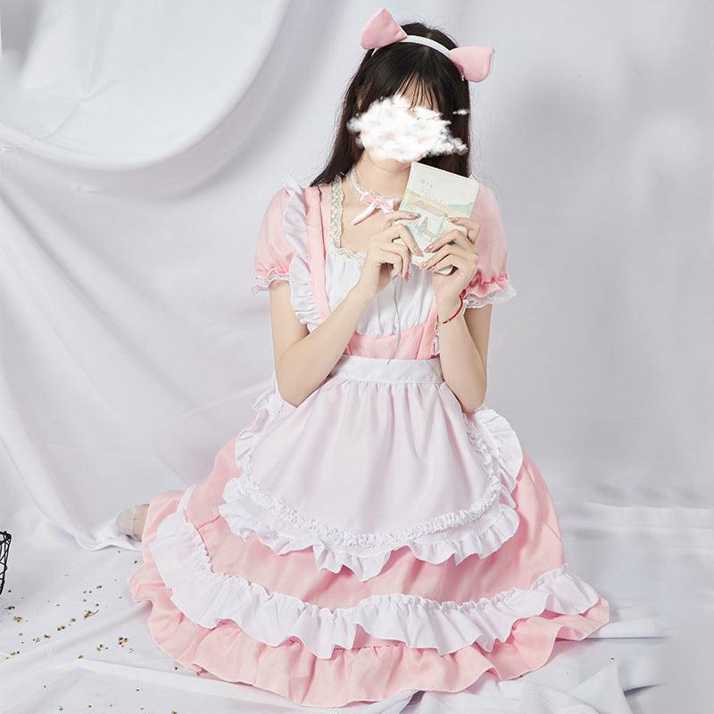 Original Pink Cute Cat Maid Outfit Lolita Dress Daily Fancy College Dress Cosplay Costume