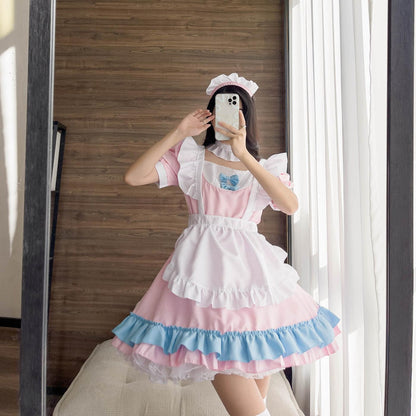Pink and Blue Large Size Maid Outfit Lolita Dress for Man Woman Fancy Cosplay Costume