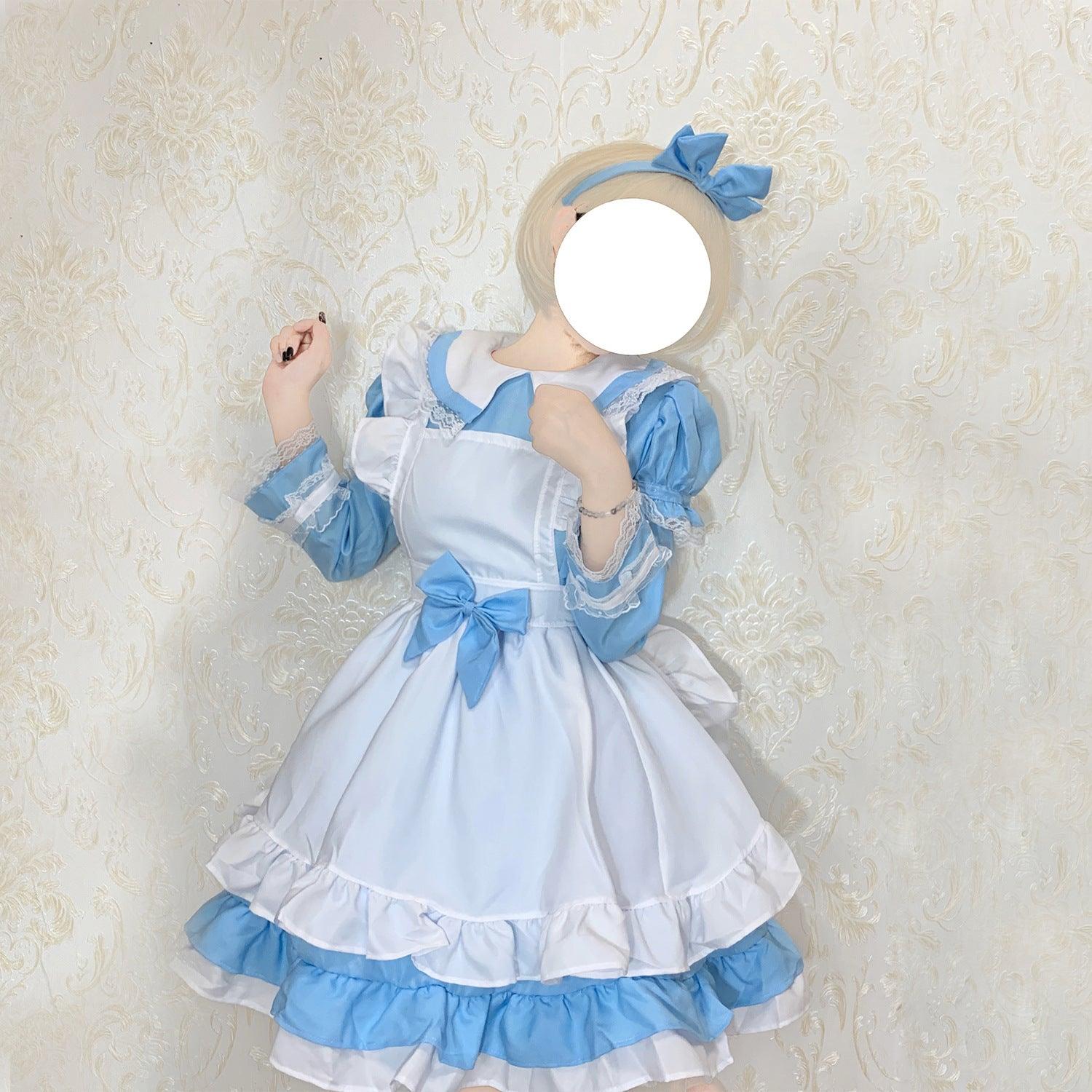 Alice Wonderland Anime Maid Outfit Lolita Dress Cute Fancy Black Dress Cosplay Costume