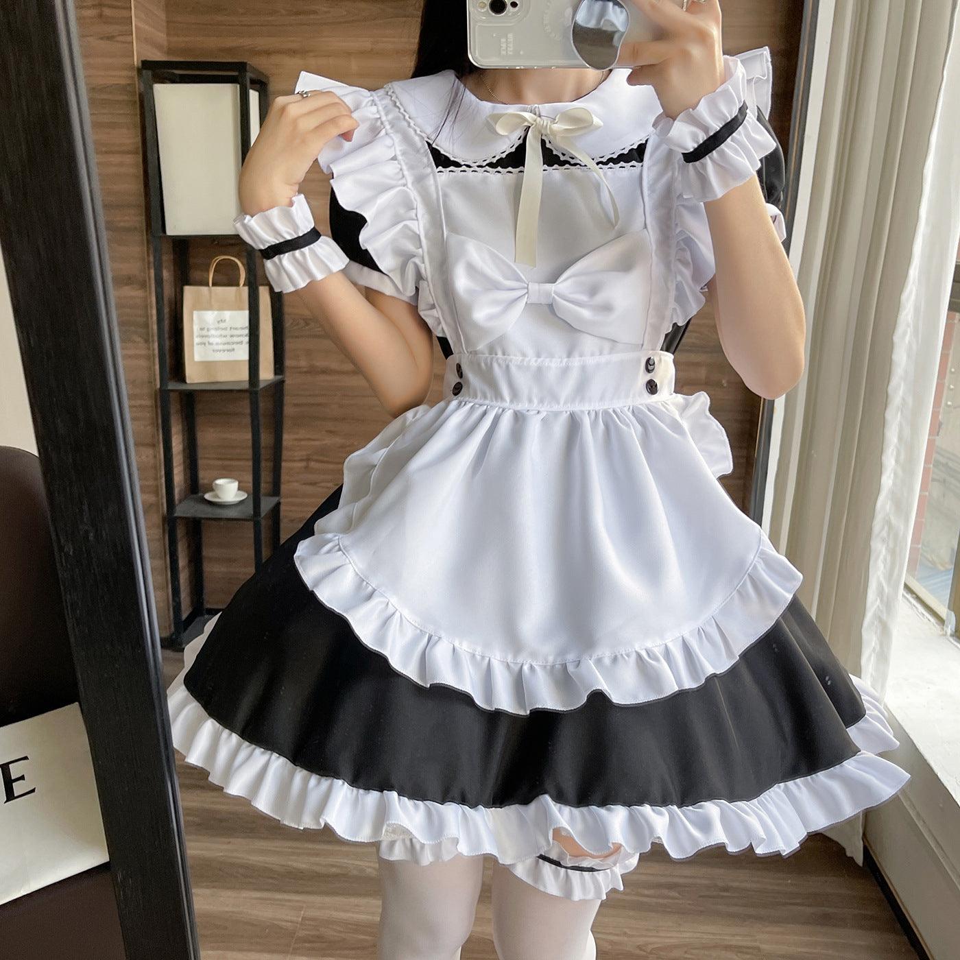 Black White Large Size Maid Outfit Lolita Bow Dress Crossdresser Fancy Cosplay Costume